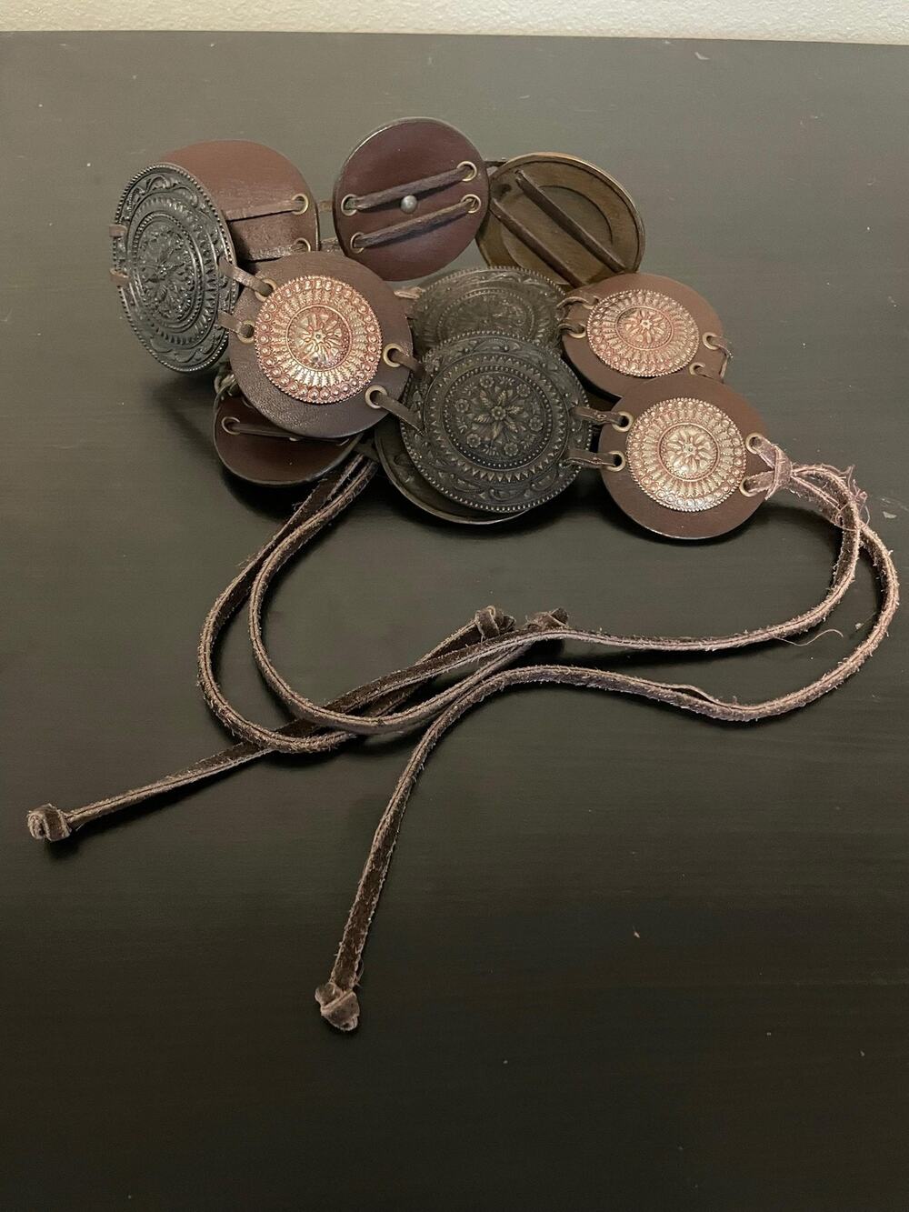 Chicos Belt Womens Large Brown Genuine Leather Medallion Concho Boho Western